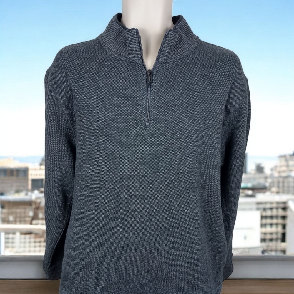 Cole Haan Men's 1/4 Zip Up Mock Neck Sweater Grey  Adult Size XL W/Pockets